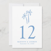 Handgetekende blauwe palmbomen Trouwtafel Nummer Kaart (Voorkant)