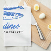 Handgetekende blauwe sardines theedoek (Quarter Fold)