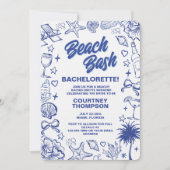 Handgetekende Blauwe Strandfeest Bruidsweekend Kaart (Voorkant)