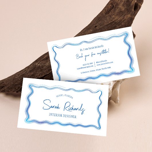 Handgetekende Blauwe Waterverf Lijst Elegant Desig Visitekaartje