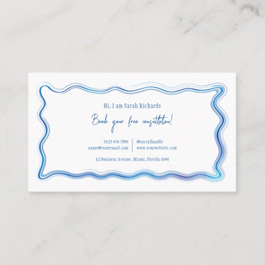 Handgetekende Blauwe Waterverf Lijst Elegant Desig Visitekaartje (Achterkant)