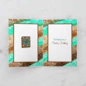 Handgetekende Blauwgroen en bruin Happy Birthday Kaart (Binnen)