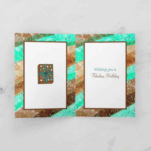 Handgetekende Blauwgroen en bruin Happy Birthday Kaart (Binnen)