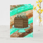 Handgetekende Blauwgroen en bruin Happy Birthday Kaart (Gele Bloem)