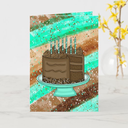 Handgetekende Blauwgroen en bruin Happy Birthday Kaart (Gele Bloem)