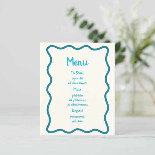 Handgetekende Blauwgroen Wavy Border Vrijgezellenf (Staand voorkant)