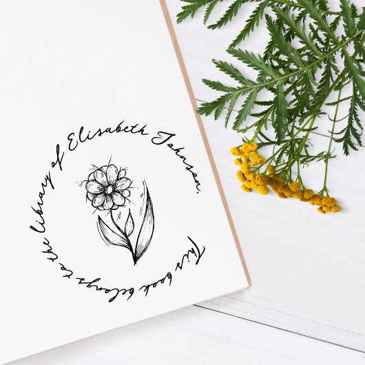 Handgetekende Bloem Aangepaste Naam Handschrift Bo Zelfinktende Stempel