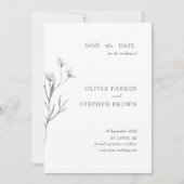 Handgetekende bloem. Eenvoudige moderne witte brui Save The Date (Voorkant)