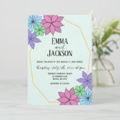 Handgetekende Bloem Huwelijksuitnodiging Kaart (Staand voorkant)
