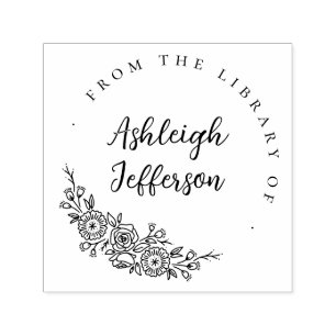 Handgetekende bloemen aangepaste bibliotheek van a  zelfinktende stempel