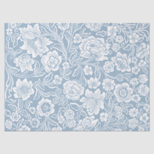 Handgetekende bloemen, Blauw Grijs Wit Botanische  Tissuepapier
