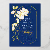 Handgetekende bloemen Elegante Navy Blue Wedding Folie Uitnodiging (Voorkant)
