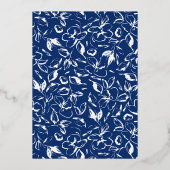 Handgetekende bloemen Elegante Navy Blue Wedding Folie Uitnodiging (Achterkant)