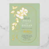 Handgetekende Bloemen Elegante Sage Green Wedding Folie Uitnodiging (Voorkant)