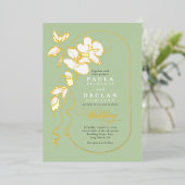 Handgetekende Bloemen Elegante Sage Green Wedding Folie Uitnodiging (Staand Voorkant)