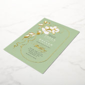 Handgetekende Bloemen Elegante Sage Green Wedding Folie Uitnodiging (Gedraaid)