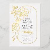 Handgetekende bloemen Elegante witte bruiloft Folie Uitnodiging (Voorkant)