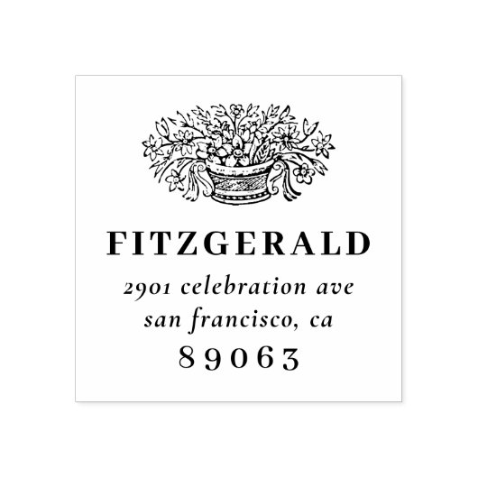  handgetekende bloemen familie retour adres rubberstempel (Afrduk)