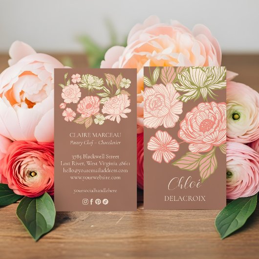 Handgetekende Bloemen & Foliage Elegante Line Art  Visitekaartje