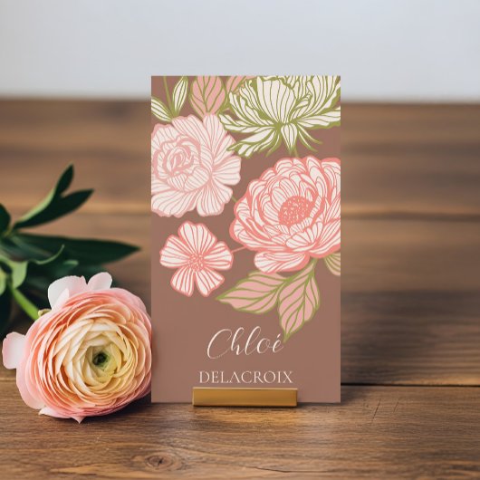 Handgetekende Bloemen & Foliage Elegante Line Art Visitekaartje