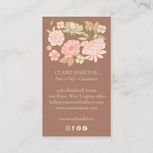 Handgetekende Bloemen & Foliage Elegante Line Art  Visitekaartje (Achterkant)