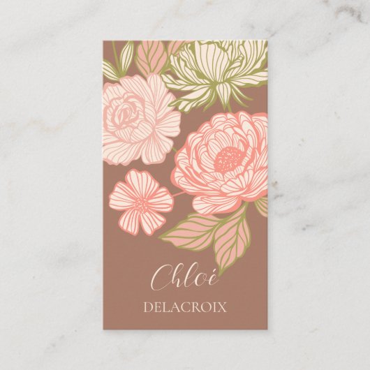 Handgetekende Bloemen & Foliage Elegante Line Art  Visitekaartje (Voorkant)