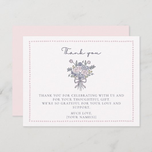 Handgetekende bloemen, gestippeld lijst Bedankt ka Kaart (Voorkant / Achterkant)