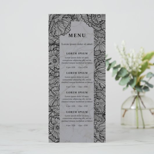 handgetekende bloemen, grijze bloemmenu of prijsli menu (Staand voorkant)