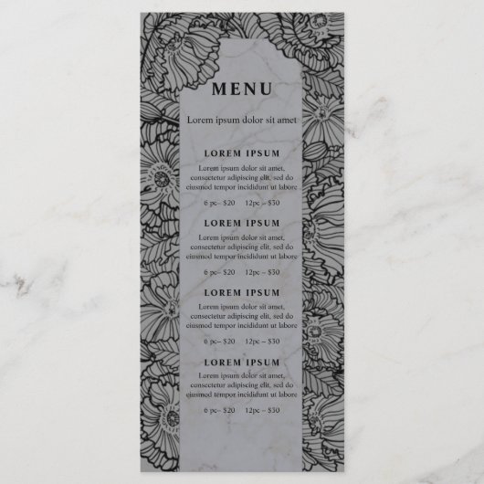 handgetekende bloemen, grijze bloemmenu of prijsli menu (Voorkant)