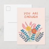 Handgetekende Bloemen Je bent genoeg Briefkaart (Voorkant / Achterkant)