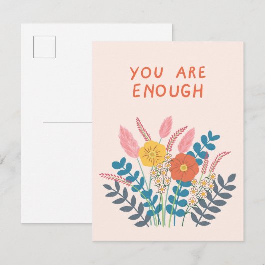 Handgetekende Bloemen Je bent genoeg Briefkaart (Voorkant / Achterkant)