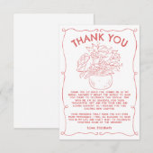 Handgetekende Bloemen Lijst Koraal Rood Bedankkaar Kaart (Voorkant / Achterkant)