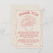 Handgetekende Bloemen Lijst Koraal Rood Bedankkaar Kaart (Voorkant / Achterkant)