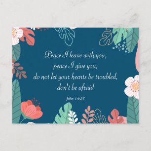 Handgetekende bloemen met Johannes 14:27 Bijbelver Briefkaart