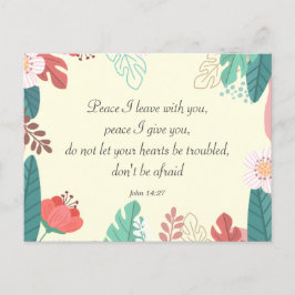 Handgetekende bloemen met Johannes 14:27 Bijbelver Briefkaart