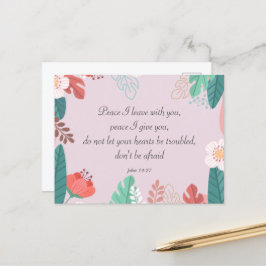 Handgetekende bloemen met Johannes 14:27 Bijbelver Briefkaart