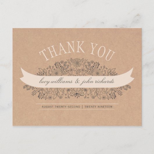 Handgetekende bloemen | Rustieke Bloemen Dank u Briefkaart (Voorkant)