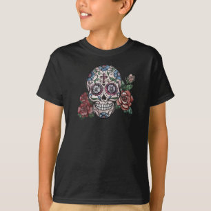 Handgetekende bloemenschedel Dia de los Muertos    T-shirt