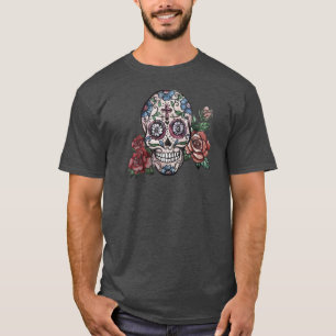 Handgetekende bloemenschedel Dia de los Muertos    T-shirt