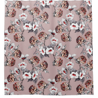 Handgetekende bloemetjes, roze waterverf. douchegordijn