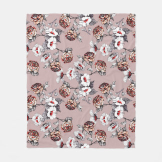 Handgetekende bloemetjes, roze waterverf. fleece deken