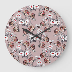 Handgetekende bloemetjes, roze waterverf. grote klok