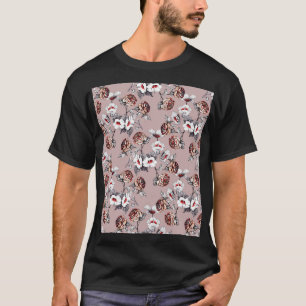 Handgetekende bloemetjes, roze waterverf. t-shirt