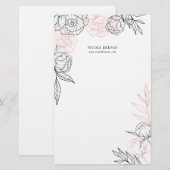 Handgetekende bloemige grillige gepersonaliseerd briefpapier (Voorkant / Achterkant)