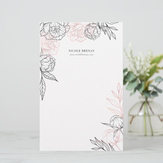 Handgetekende bloemige grillige gepersonaliseerd briefpapier (Staand voorkant)