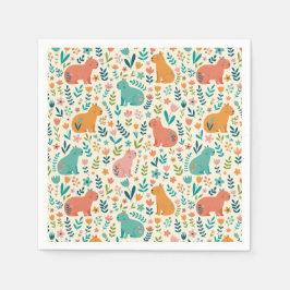 Handgetekende bloemrijke capybara papieren borden servet