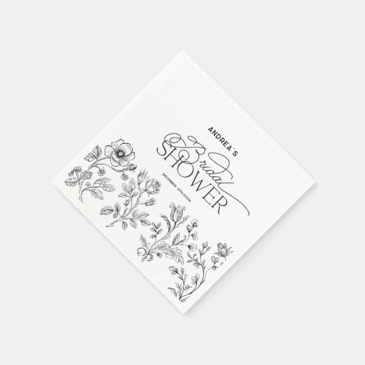 Handgetekende Bloemrijke Elegante Moderne Bruidsdo Servet (Hoek)