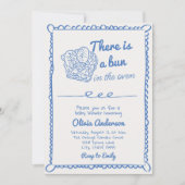 Handgetekende Blue Bun in het Oven Boy Baby shower Kaart (Voorkant)