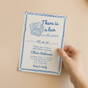 Handgetekende Blue Bun in het Oven Boy Baby shower Kaart