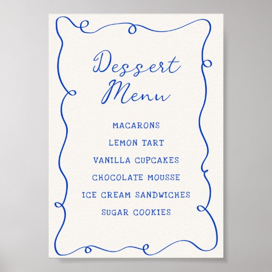 Handgetekende Blue Lijst Dessert Menu Poster (Voorkant)